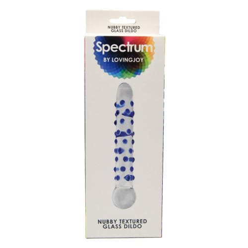 n11034-spectrum-nubby-textured-glass-dildo-packaged n11034 spectrum nubby textured glass dildo packaged