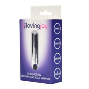 n11765 loving joy 10 function rechargeable bullet vibrator silver pkg 1