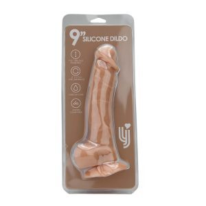 n12034 loving joy 9 inch realistic silicone dildo with suction cup and balls vanilla pkg hr
