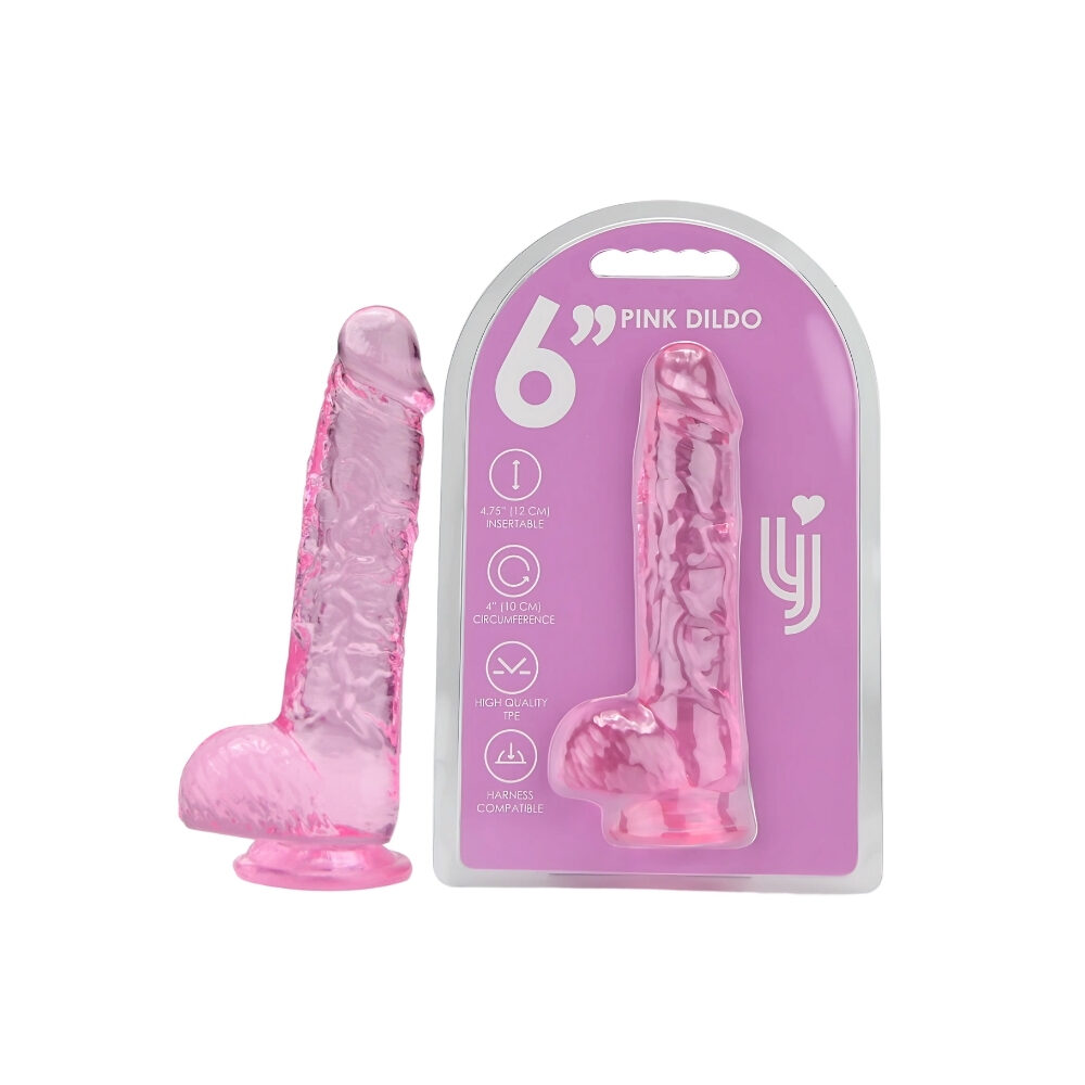 n12307-loving-joy-6-inch-dildo-with-balls-pink-duo n12307 loving joy 6 inch dildo with balls pink duo