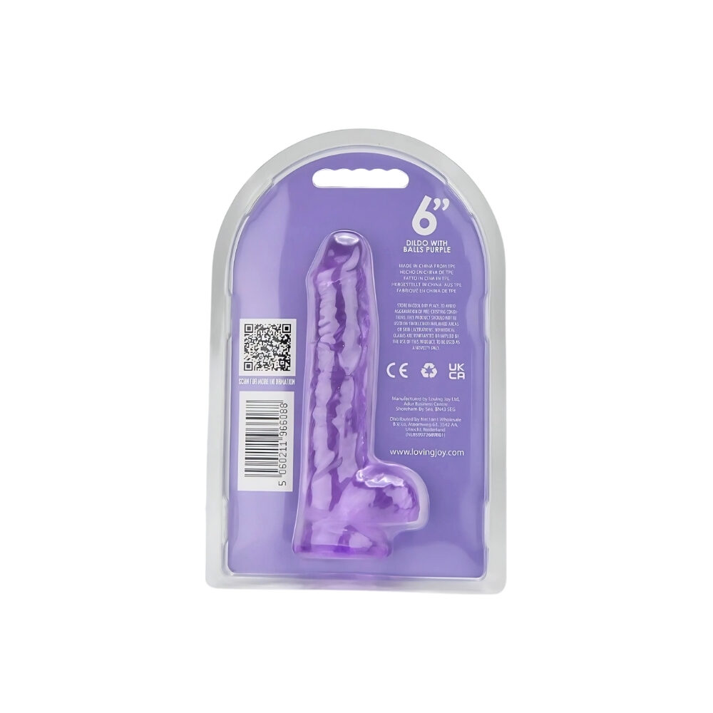 n12308-loving-joy-6-inch-dildo-with-balls-purple-pkg-bk n12308 loving joy 6 inch dildo with balls purple pkg bk