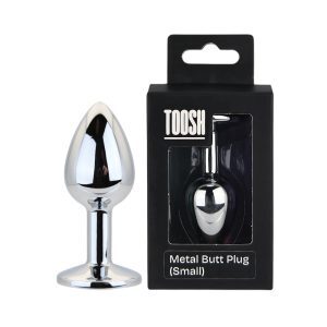 n12814 toosh silver metal butt plug small clear stone duo