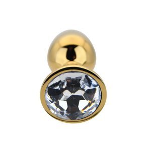 n12817 toosh gold metal butt plug small clear stone 2