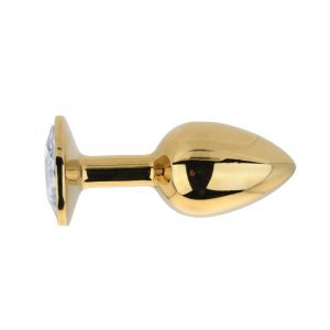 n12817 toosh gold metal butt plug small clear stone 6