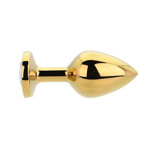 n12818 toosh gold metal butt plug medium clear stone 1