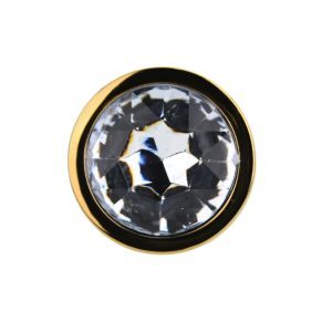 n12818 toosh gold metal butt plug medium clear stone jewel