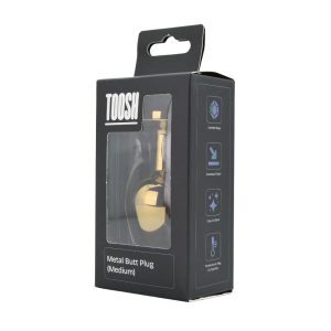 n12818 toosh gold metal butt plug medium clear stone pkg 2
