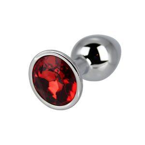 n12820 toosh silver metal butt plug small red stone 2