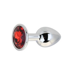 n12820 toosh silver metal butt plug small red stone both 3