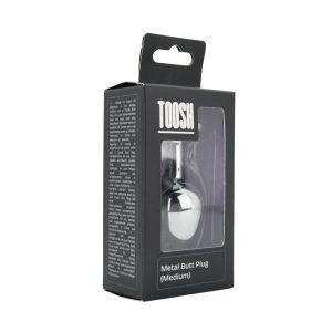 n12821 toosh silver metal butt plug medium red stone pkg 1