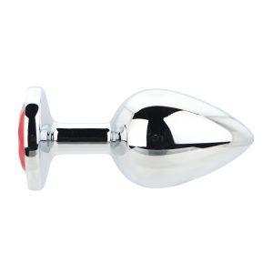 n12822 toosh silver metal butt plug large red stone 1