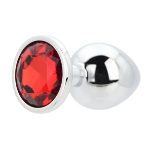 n12822 toosh silver metal butt plug large red stone 2