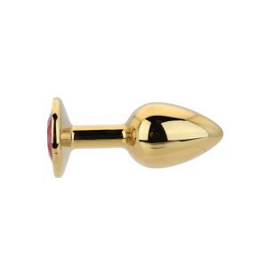 n12823 toosh gold metal butt plug small red stone 1