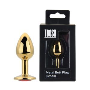 n12823 toosh gold metal butt plug small red stone duo