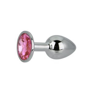 n12826 toosh silver metal butt plug small pink stone 2