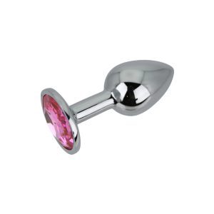 n12826 toosh silver metal butt plug small pink stone 3