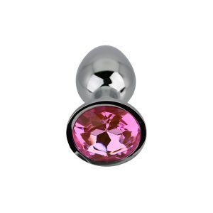 n12826 toosh silver metal butt plug small pink stone 4