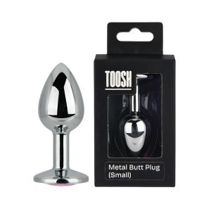 n12826 toosh silver metal butt plug small pink stone pkg duo