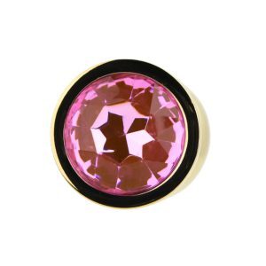 n12830 toosh gold metal butt plug medium pink stone jewel