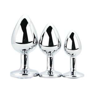 Toosh Metal Butt Plug Silver Set of 3 Clear Stone