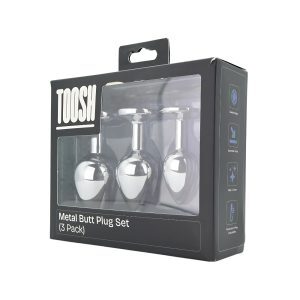 n12838 toosh metal butt plug silver set of 3 clear stone pkg 2