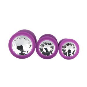n12841 toosh silicone butt plug purple set of 3 clear stone 2