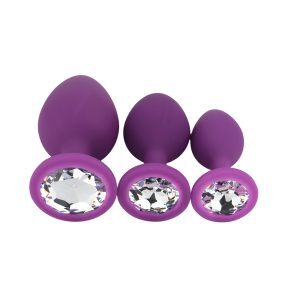 n12841 toosh silicone butt plug purple set of 3 clear stone 3