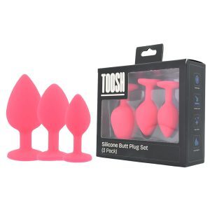 n12842 toosh silicone butt plug pink set of 3 clear stone pkg duo