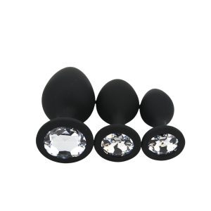 toosh silicone butt plug black set of 3 clear stone 2