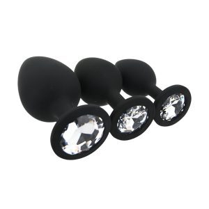 toosh silicone butt plug black set of 3 clear stone 3