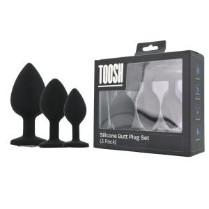 toosh silicone butt plug black set of 3 clear stone 3 pkg duo