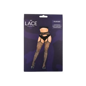 n12903 lace by lj plus size suspender tights with rhinestone pkg