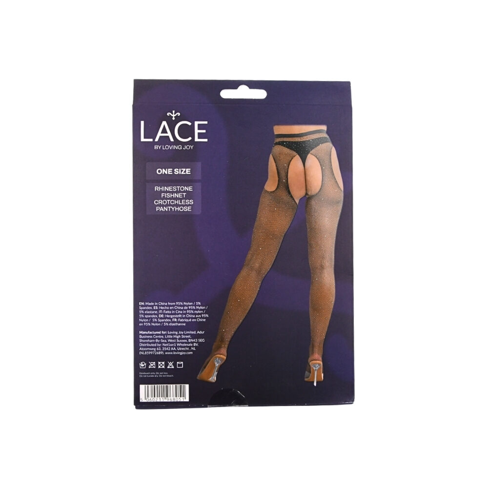 n12907-lace-bylj-rhine-stone-fishnet-crothless-pantyhose-black-pkg-bk n12907 lace bylj rhine stone fishnet crothless pantyhose black pkg bk