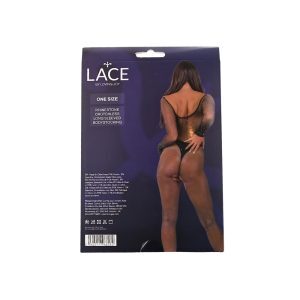 Lace by LJ Rhinestone Crotchless Long Sleeved Bodystocking Black 7 n12920 lace by lj rhinestone crotchless longsleeve bodystocking black pkg bk