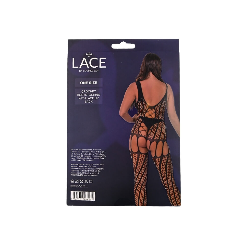 n12924-lace-by-lj-crochet-bodystocking-with-lace-up-back-black-pkg-bk n12924 lace by lj crochet bodystocking with lace up back black pkg bk