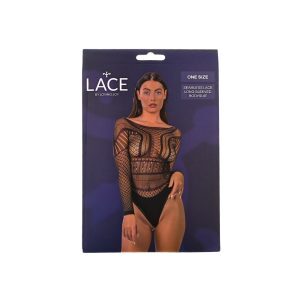 Lace by LJ Seamless Lace Long Sleeved Bodysuit Black 6 n12929 lace by lj seamless lace longsleeved bodysuit black pkg