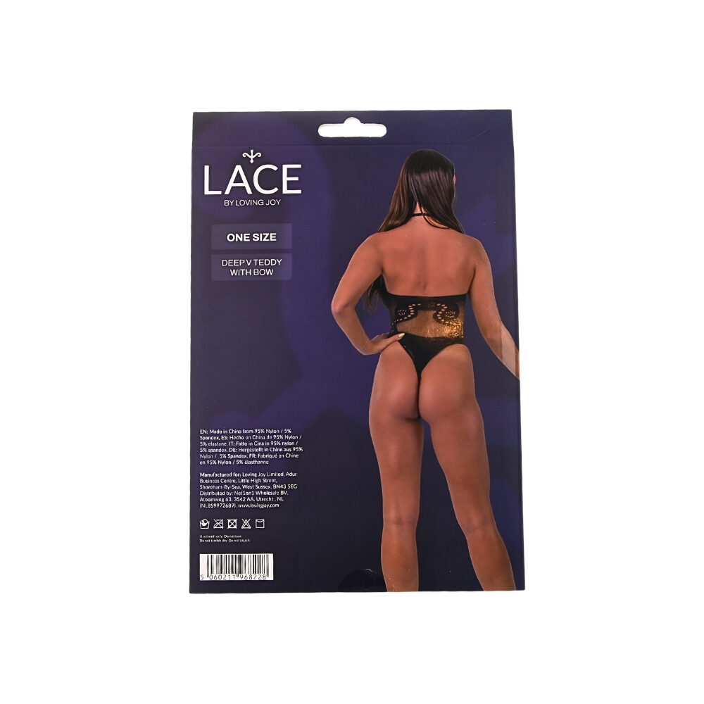 n12932-lace-by-lj-on-size-deep-v-teddy-with-bow-black-pkg-bk n12932 lace by lj on size deep v teddy with bow black pkg bk