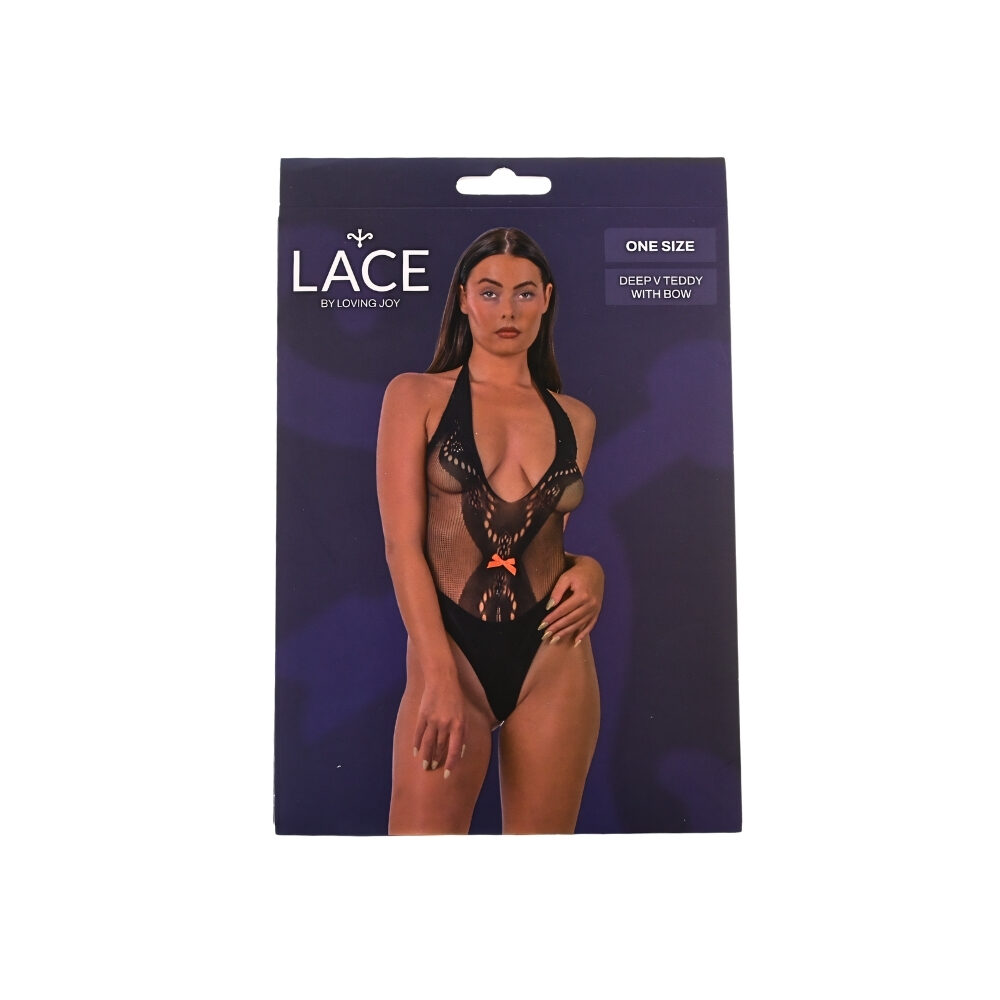 n12932-lace-by-lj-on-size-deep-v-teddy-with-bow-black-pkg n12932 lace by lj on size deep v teddy with bow black pkg
