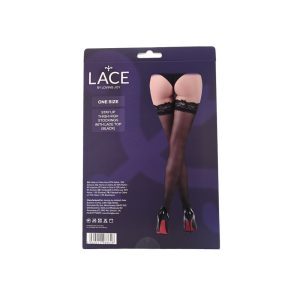 ns8096 lace by lj stay up thigh high stockings with lace top black pkg bk
