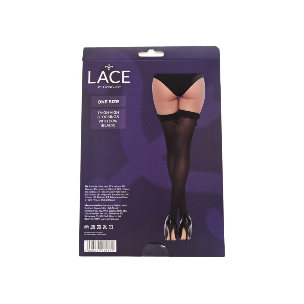 ns8100-lace-by-lj-thigh-high-stockings-with-bow-black-pkg-bk ns8100 lace by lj thigh high stockings with bow black pkg bk