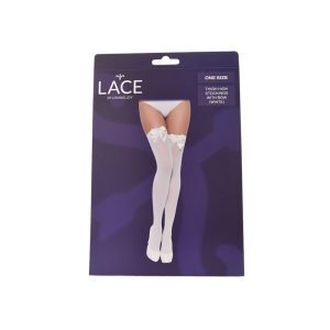 Lace by LJ Thigh High Stockings with Bow 8 ns8101 lace by lj thigh high stockings with bow white pkg