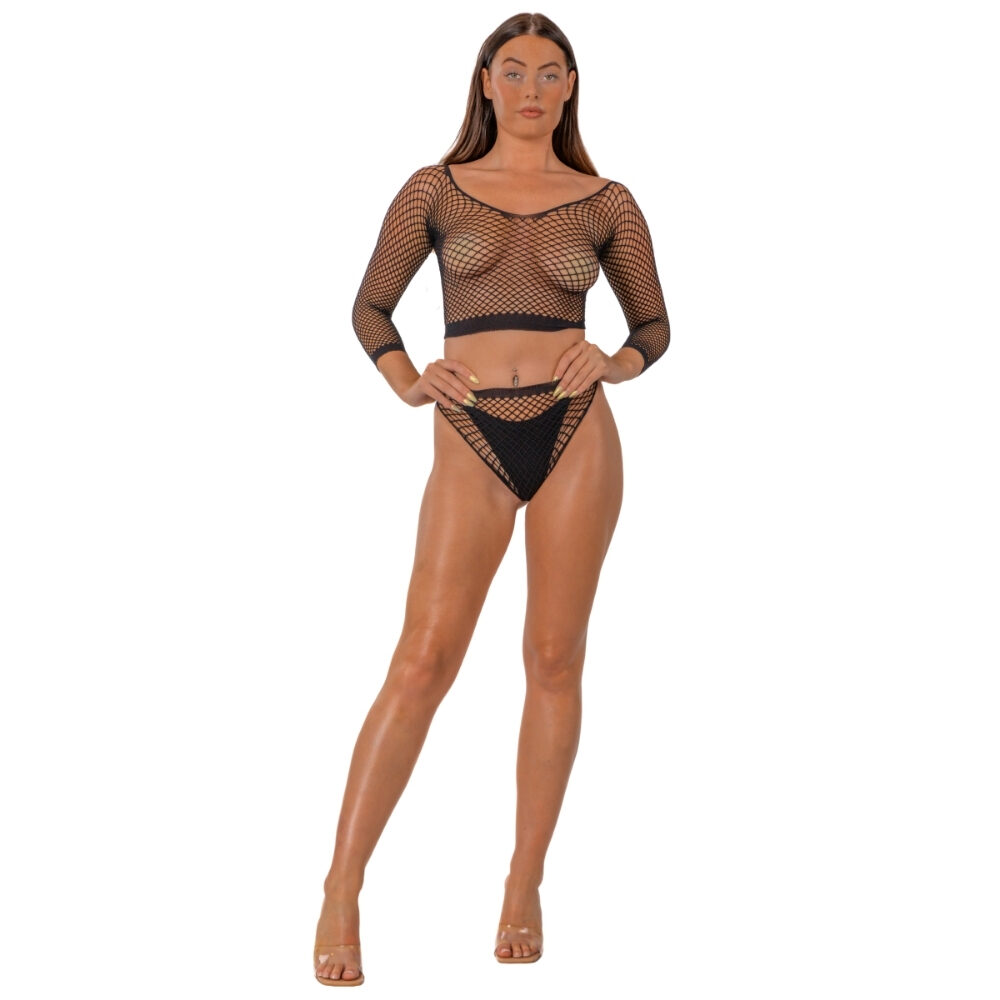 ns8102-lace-by-lj-fence-net-crop-top-and-bottoms-black-1 ns8102 lace by lj fence net crop top and bottoms black 1