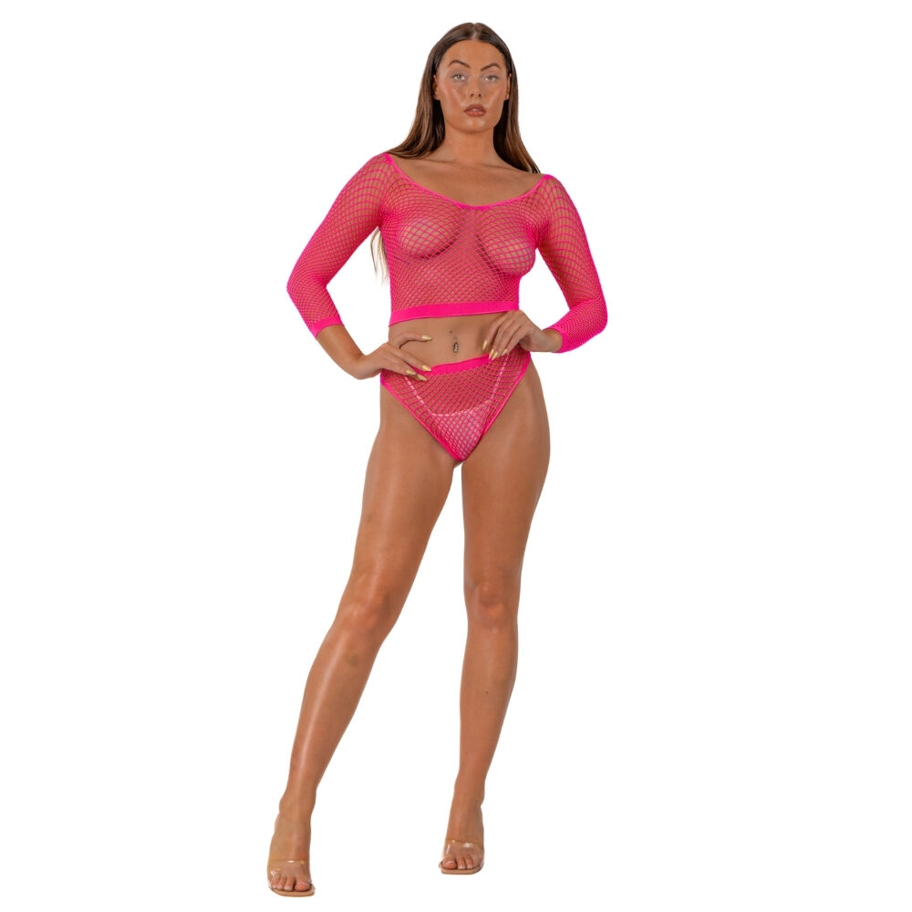 ns8103-lace-by-lj-fence-net-crop-top-and-bottoms-pink-1 ns8103 lace by lj fence net crop top and bottoms pink 1