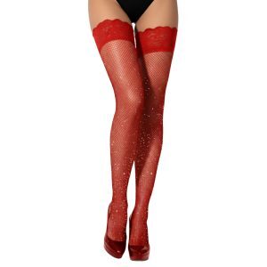 Lace by LJ Fishnet Thigh High Stockings with Rhinestones 9 ns8120 lace by lj fishnet thigh high stockings with rhinestones red 1