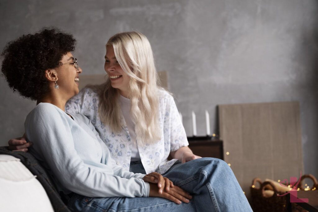"No", "Stop" and Safewords: Agreeing Your Signals 5 Two women sharing an affectionate, relaxed moment at home